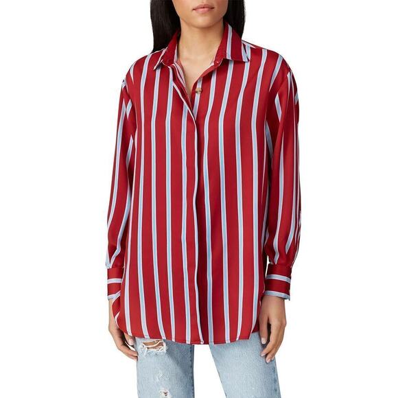 Sweet Baby Jamie Top Striped Long Sleeve Collared Button Front Shirt Red Blue S - Picture 3 of 11